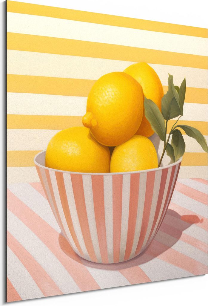 DEQORI Alu-Dibond Bild Weiß 30x30 cm 'Zitrus trifft Design' Wandbild Metall dünn Design