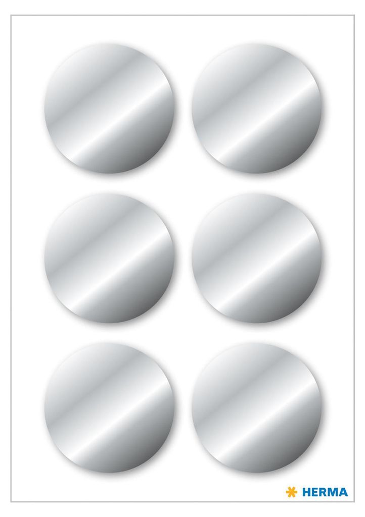 HERMA 15075 Punktaufkleber Klebepunkte silber rund, 18 Stück, Ø 32 mm, 6 pro Bogen, selbstklebend, Markierungspunkte für Kalender Planer Basteln...