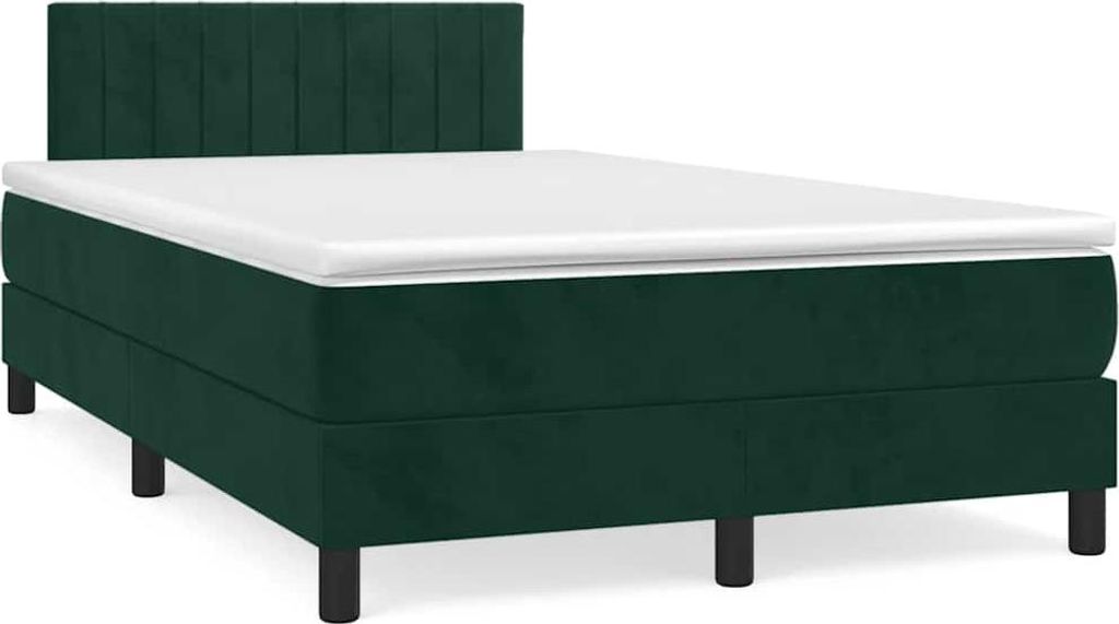 vidaXL Boxspringbett mit Matratze Dunkelgrün 120x200 cm Samt
