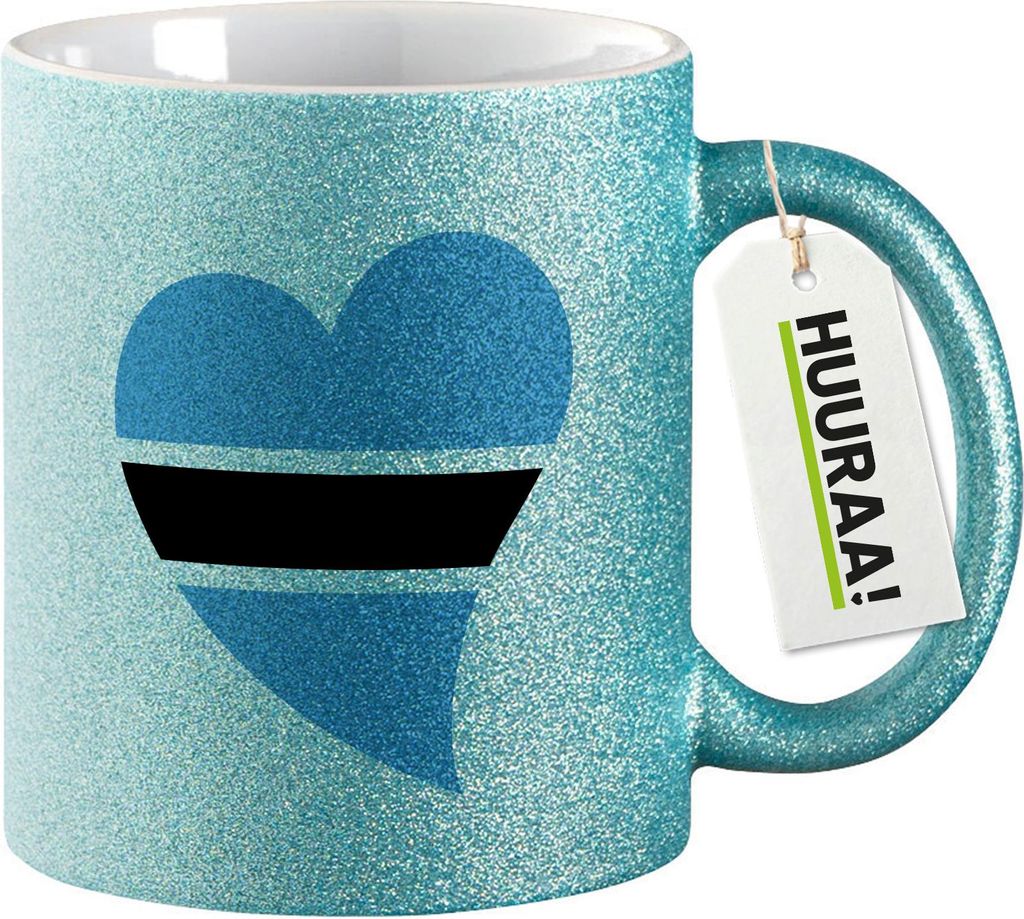 Huuraa Glitzertasse Botswana Flagge Herz 330ml Blau Keramik Kaffeebecher Geschenkidee