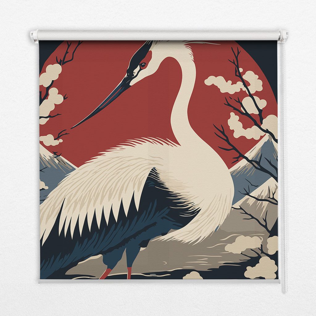 Seitenzug-Rollo Fensterrollo Jalousie - Thermo-Rollo Verdunkelungsrollo - 130x180 cm - Kranich im Wasser