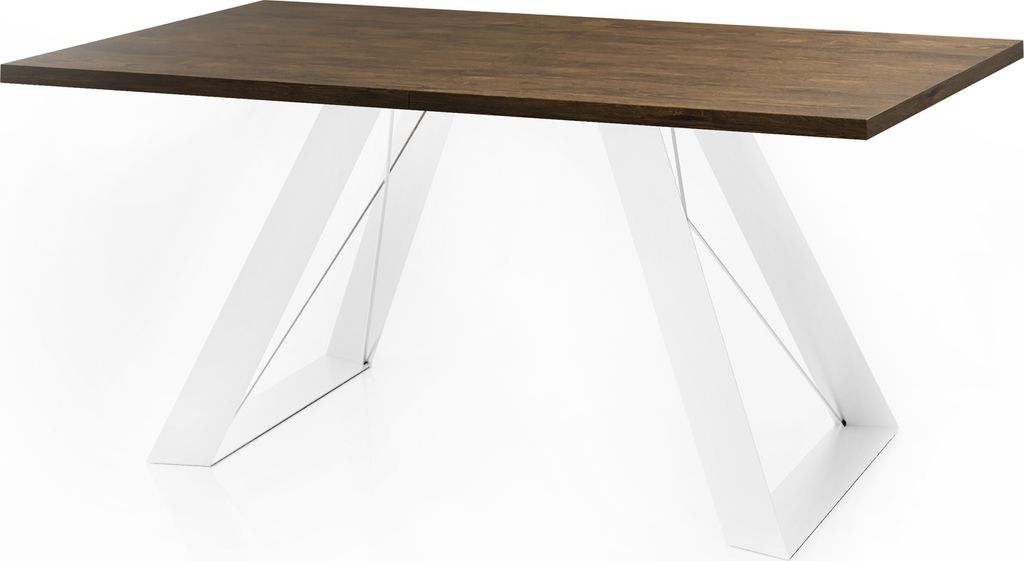 Esstisch Colter Weiß im Modern Still, Rechteckig Tisch - Ausziehbar von 160 cm bis 260 cm, Pulverbeschichtete Weiße Metallbeine - 160 x 80 cm - L...
