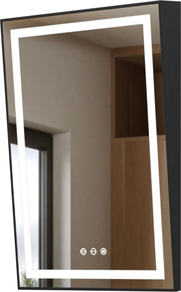 Miroir LED antibuée avec cadre noir et fonction mémoire programmable