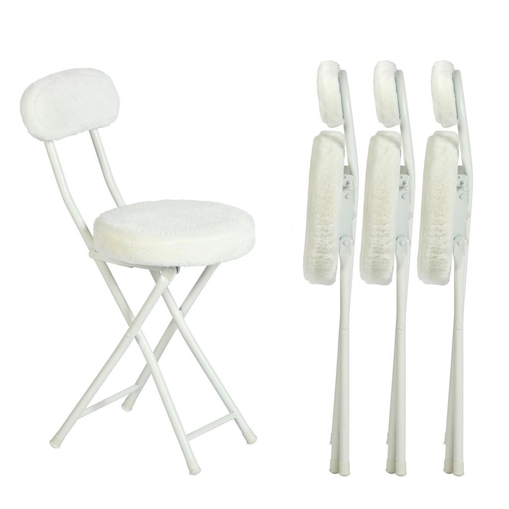 Meubles Cosy 4er-Set Klappstühle hocker runde Sitzfläche aus weißem Kunstfell – ERNST