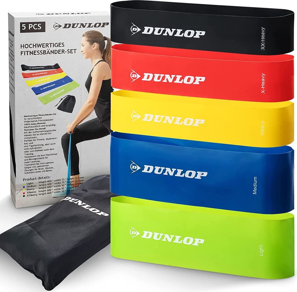 DUNLOP Fitness Band Fitnessbänder Set - 5 Resistance Bands Produktbild 