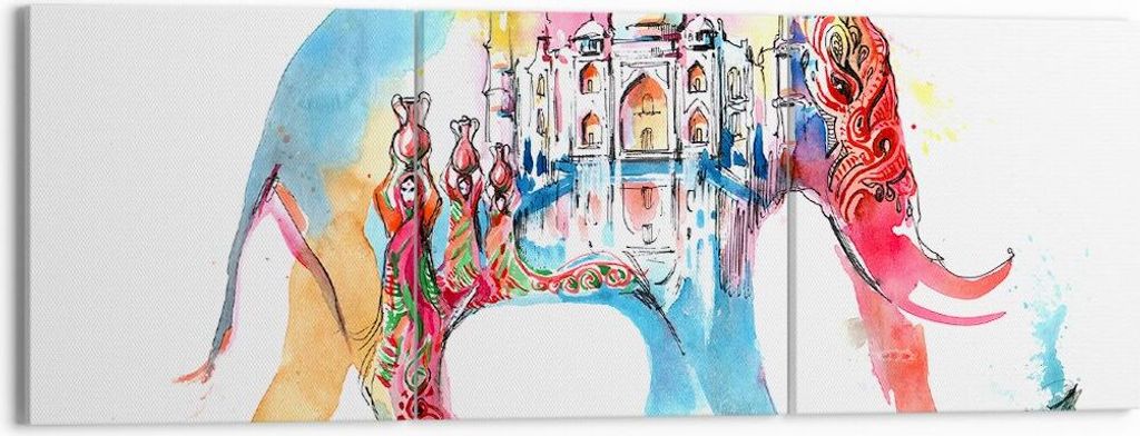 Bild auf Leinwand - Leinwandbild - Elefant Indien ethnisch Kultur - 150x50cm - Wand Bild - Wanddeko - Leinwanddruck - Bilder - Kunstdruck - Wanddek...