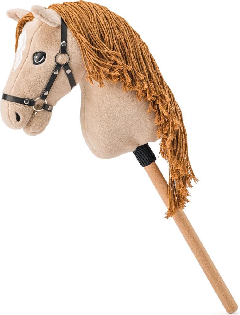 Steckenpferd Gracia, beige Stute am Stock, Schnurmähne