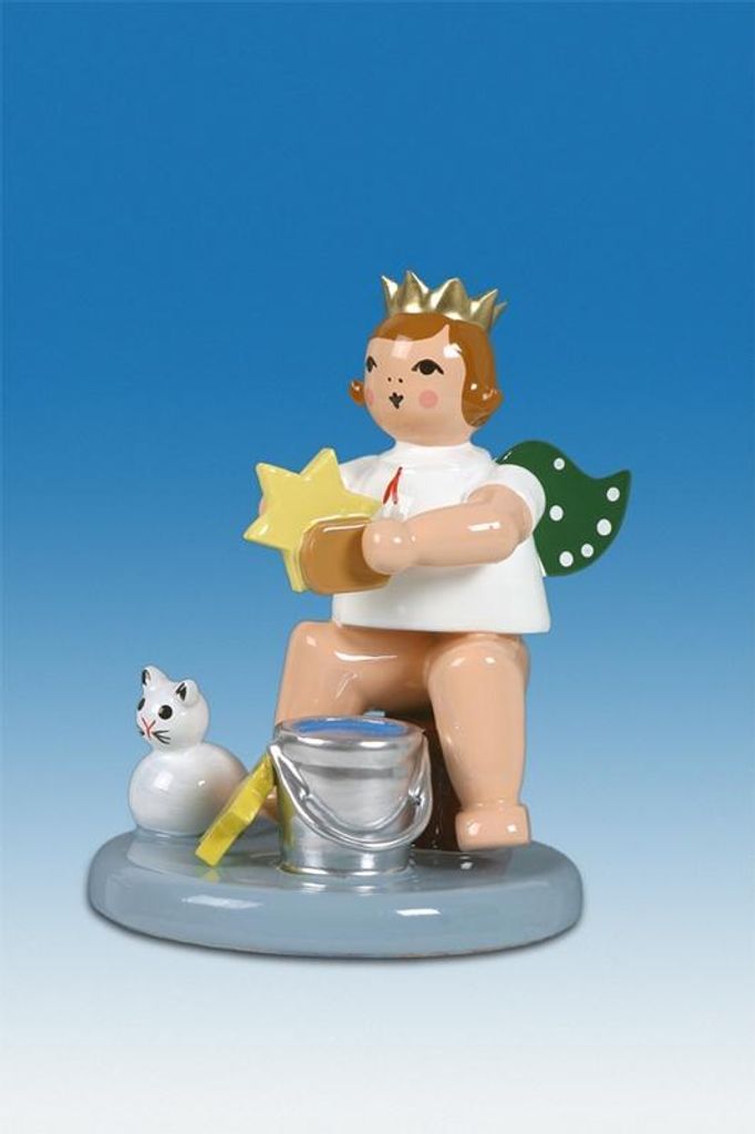 Holzfigur Engel mit Stern ohne Krone Höhe 6cm NEU