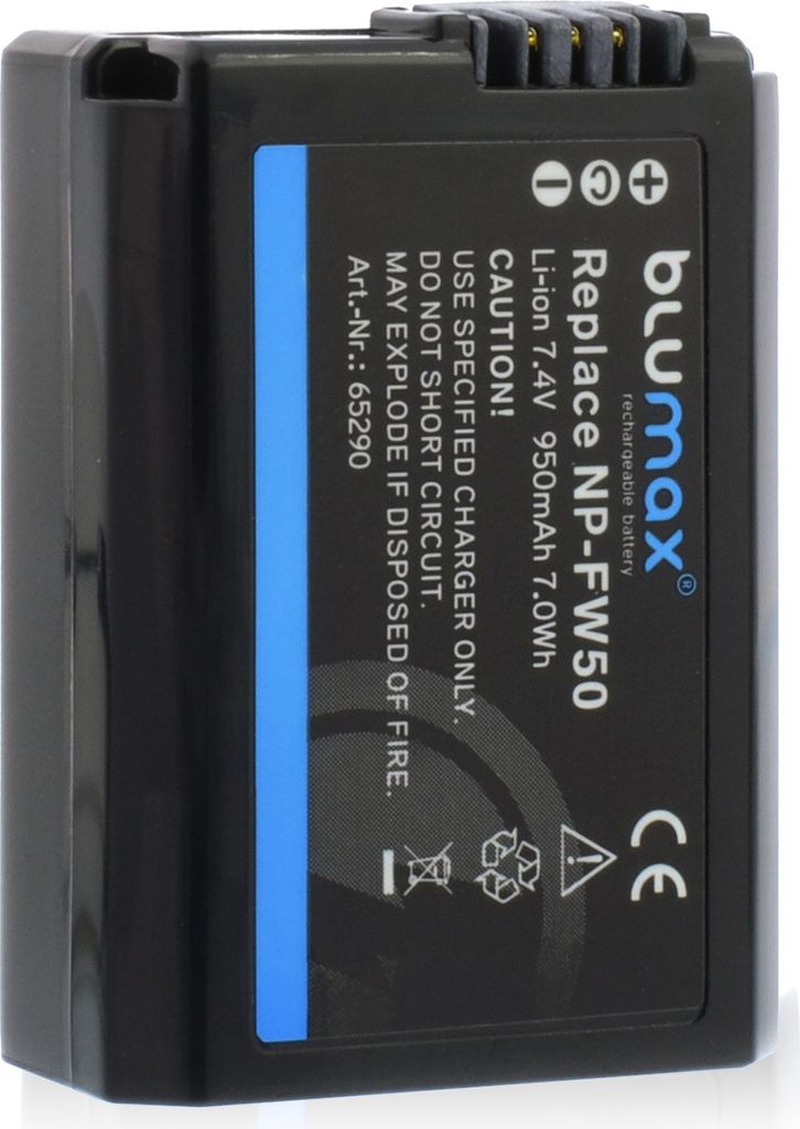 2x Blumax Akku | für Sony NP-FW50 Digitalkamera | Kapazität 950mAh |Spannung 7,4Volt | Video- und Kamerazubehör
