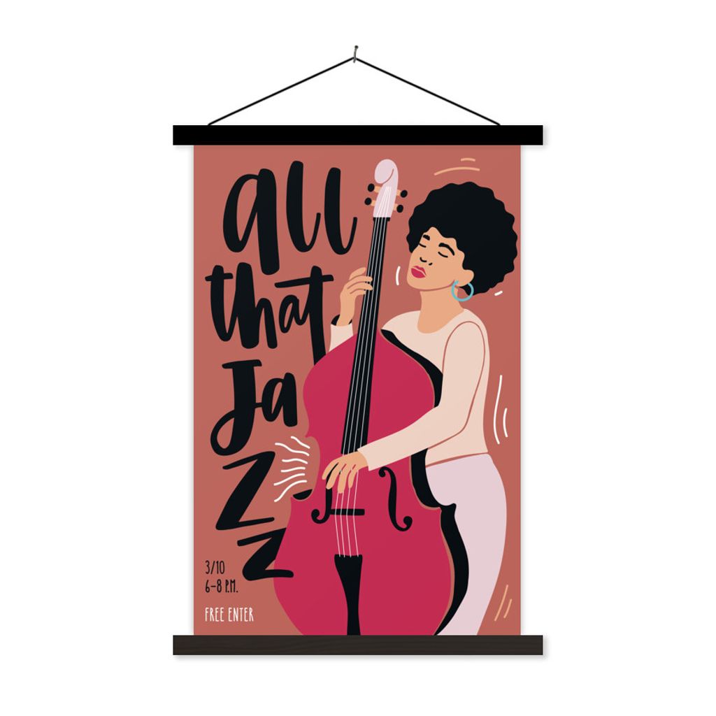 MuchoWow Textilposter All that jazz - Zitate - Musik - Jazz - Kontrabass 120x180 cm mit schwarzem Rahmen - Fotos