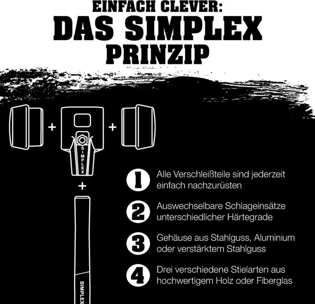 Mazza SIMPLEX a faccia morbida con alloggiamento in alluminio e impugnatura in legno, Ø 40, TPE-mid / nylon - 5