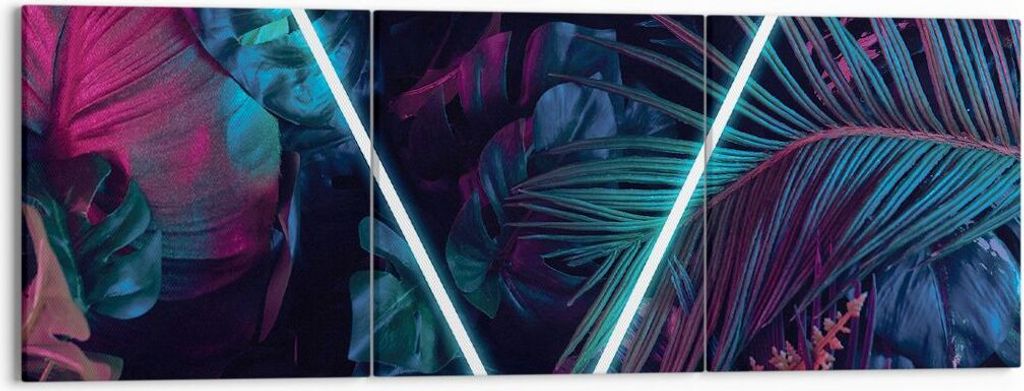 Bild auf Leinwand - Leinwandbild - 3 Teile - Leuchtend Dreieck Blätter - 150x50cm - Wand Bild - Wanddeko - Wandbilder - Leinwanddruck - Bilder - W...