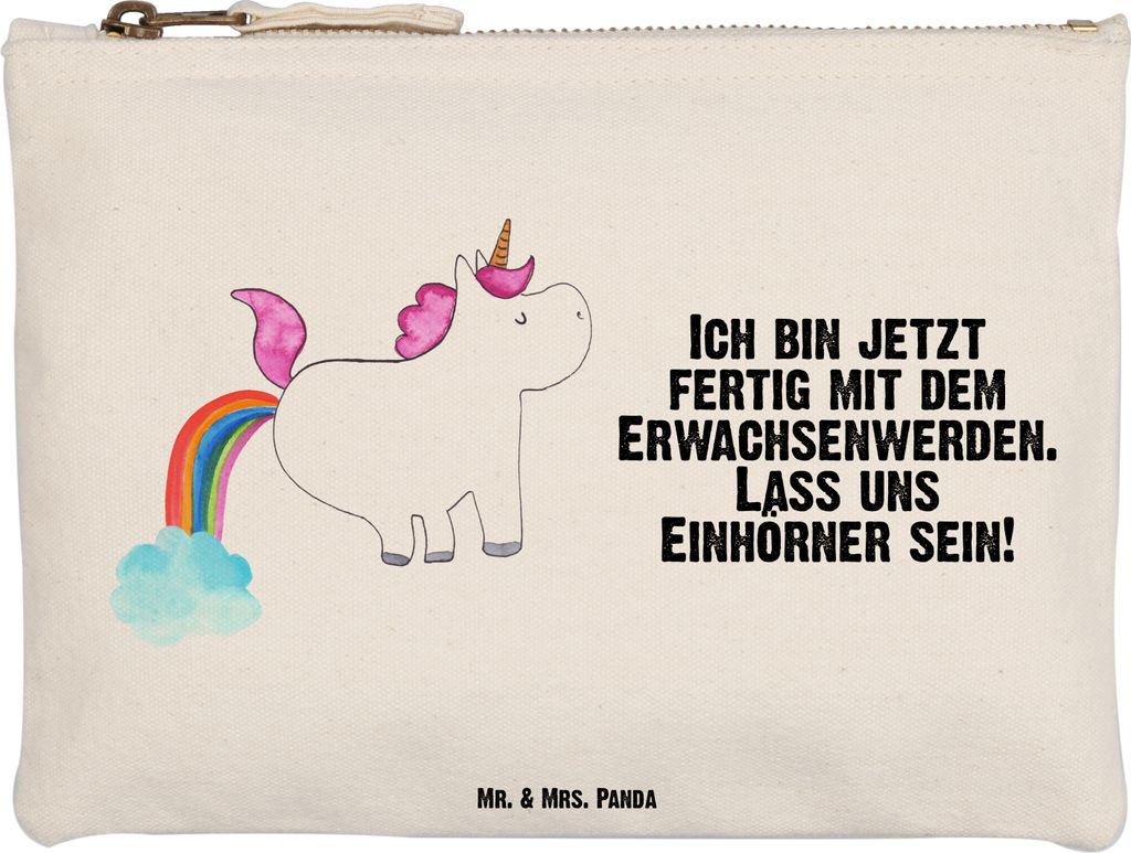 Mr. & Mrs. Panda Mäppchen Einhorn Pupsen Größe M - Weiß - Geschenk, Spaß, Pouch, Etui, Kulturtasche, pencil case, Pups, Kosmetiktasche, Regenb...