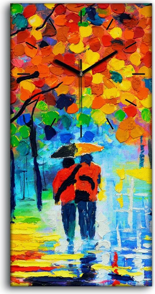 Wanduhr Bürouhr Leinwand Bild 30x60 bunte Straßenansicht moderne Kunst - schwarze Hände