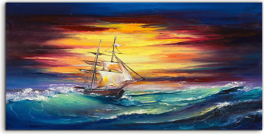 Coloray Acrylbild 120x60 Wandbild Acrylbilder Wellen Meer Segel Schiff Himmel bunte