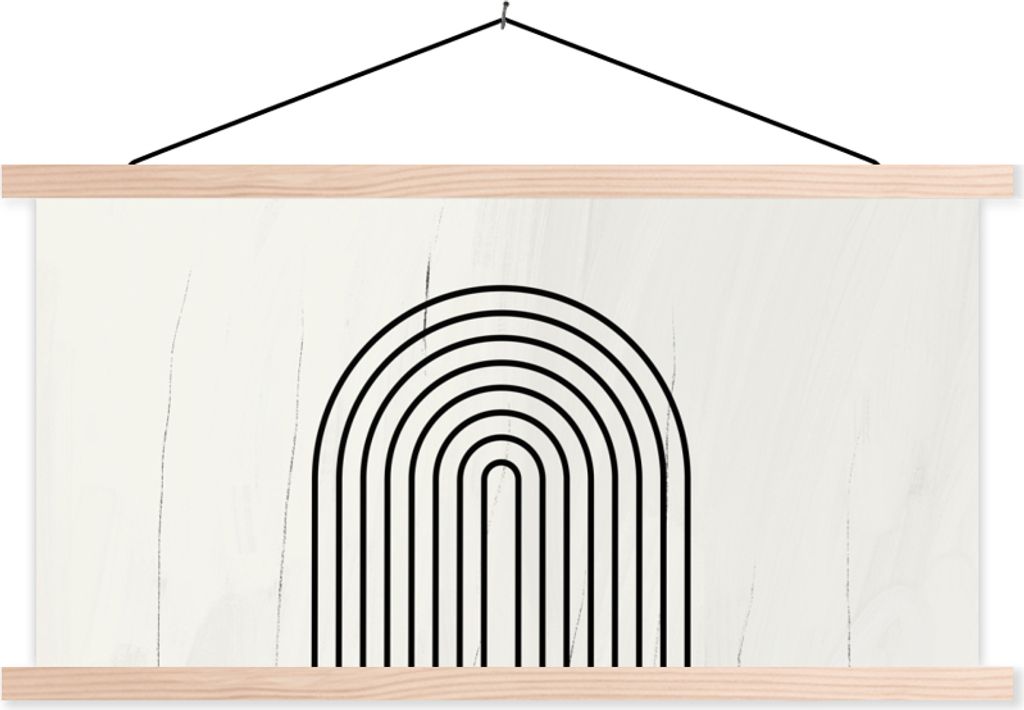 MuchoWow Textilposter Regenbogen - Schwarz - Weiß 120x60 cm mit holzfarbenen Rahmen - Klemmleiste