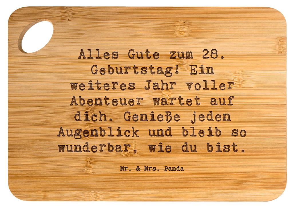 Mr. & Mrs. Panda Frühstücksbrett Spruch 28. Geburtstag - Transparent - Geschenk, Abenteuer, bleib wunderbar, Brett, Schneidebrett, Grußkarten, F...