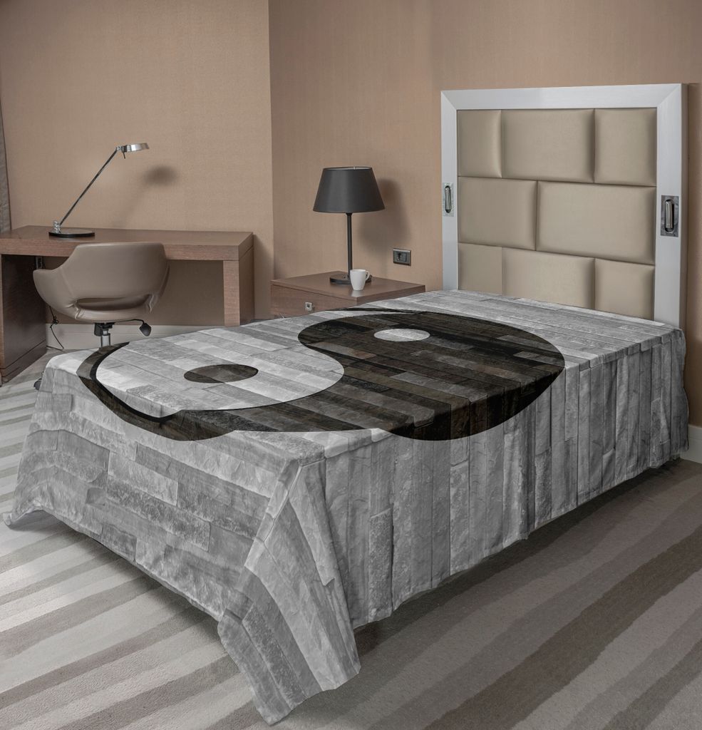 ABAKUHAUS Ying Yang Bettlaken, Minimalistic Traditional Asian Ying Yang Rustikal Holzboden Effekt Modernen Stil, weiches bequemes oberes Bettlaken ...