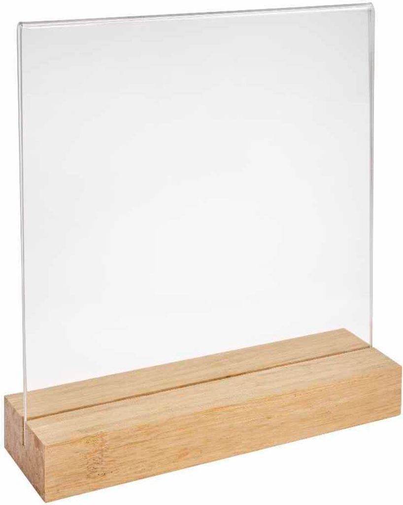 Doppelseitiger Tischkartenhalter 210x210mm mit Fuß aus hellem Bambus / Werbeaufsteller / Menükartenhalter / Bildhalter / Tischaufsteller / Holz /...