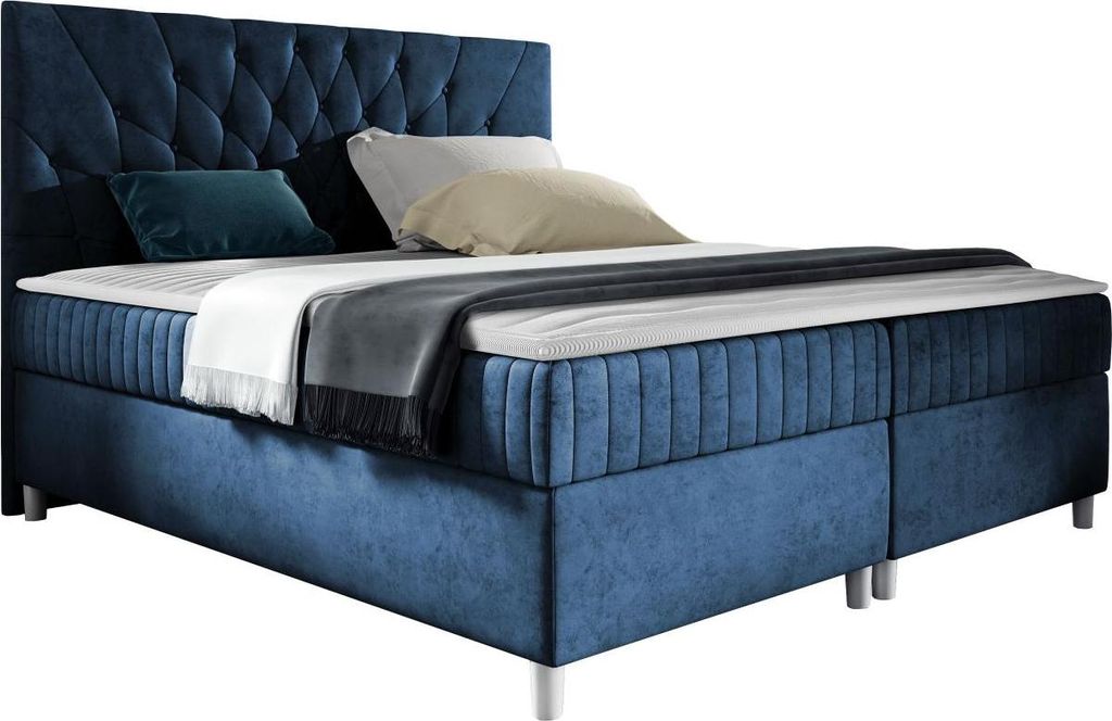 MIRJAN24 Boxspringbett Prowansja, Ehebett mit zwei Bettkästen, Doppelbett mit Topper, Schlafzimmer (Manila 26, Größe: 180x200 cm)