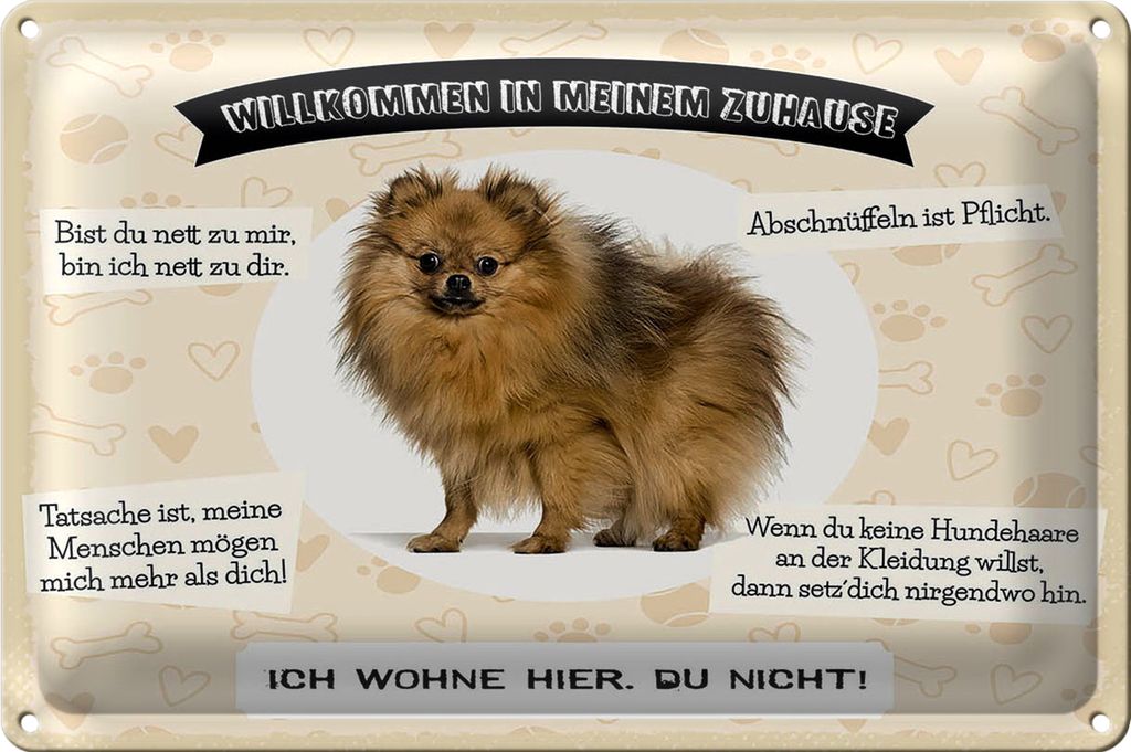 Blechschild Spruch 40x30cm Tiere Spitz willkommen wohne hier