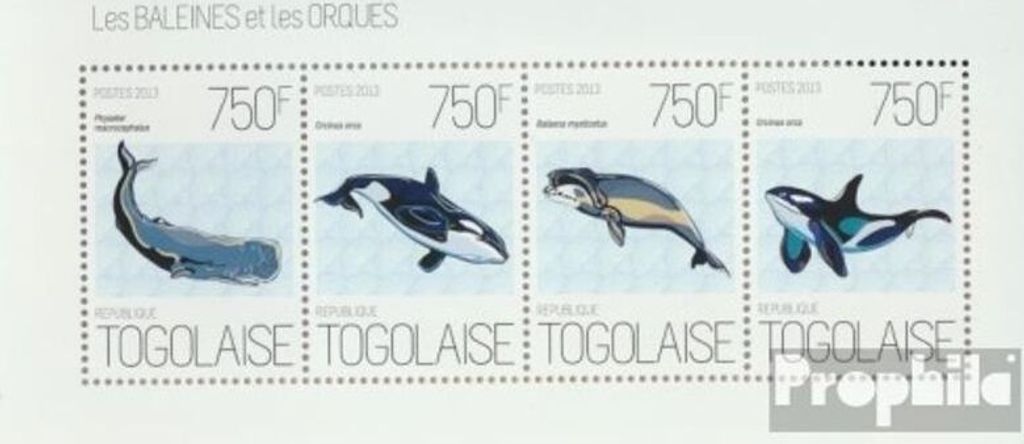 Briefmarken Togo 2013 Mi 5171-5174 Kleinbogen (kompl. Ausgabe) postfrisch Wale und Orcas