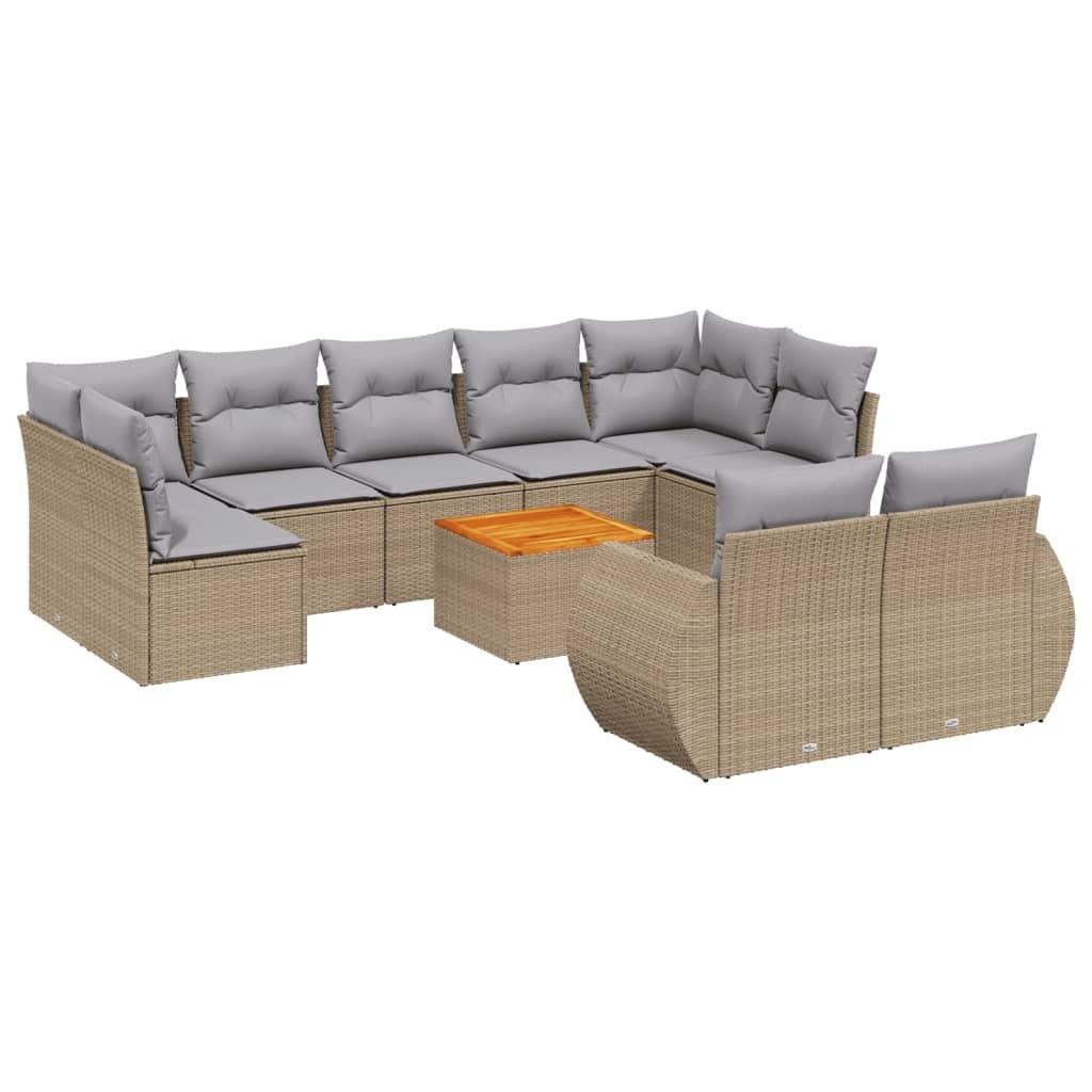 vidaXL 10-tlg. Garten-Sofagarnitur mit Kissen Beige Poly Rattan