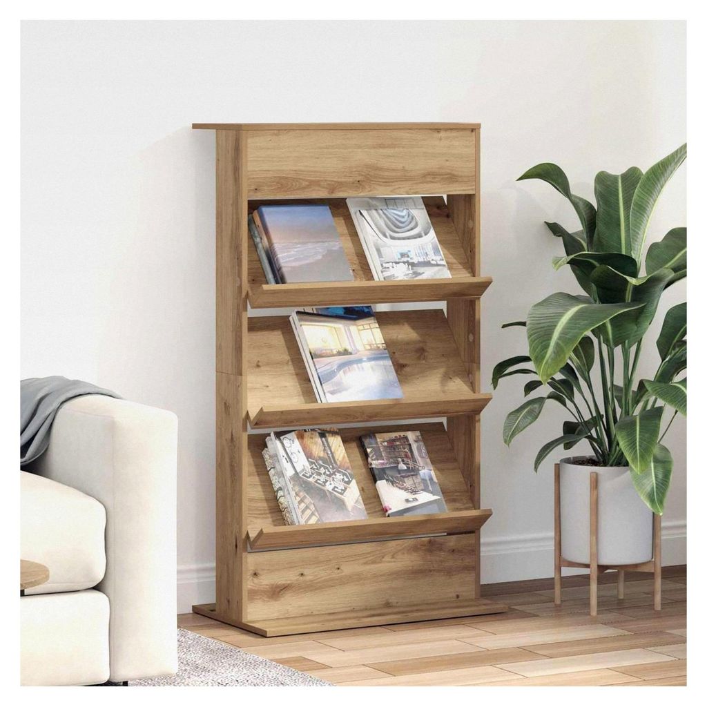 Magazinregal Artisan-Eiche 70x41x126 cm, Holzwerkstoff Zeitschriftenständer mit 3 freistehenden Regalen, modernes Design für Wohnzimmer, Büro, S...