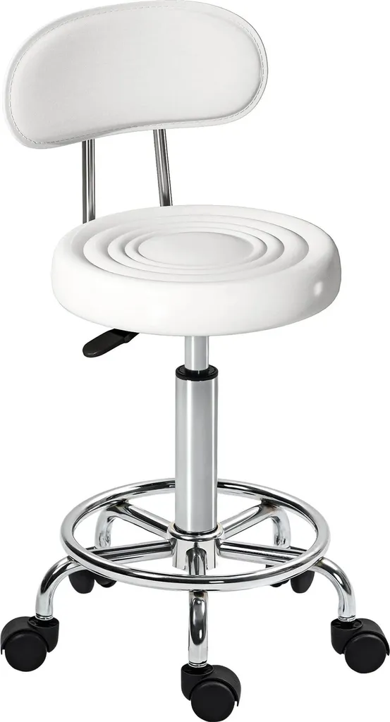Tabouret à roulettes réglable avec dossier ivoire pour bureau et salon