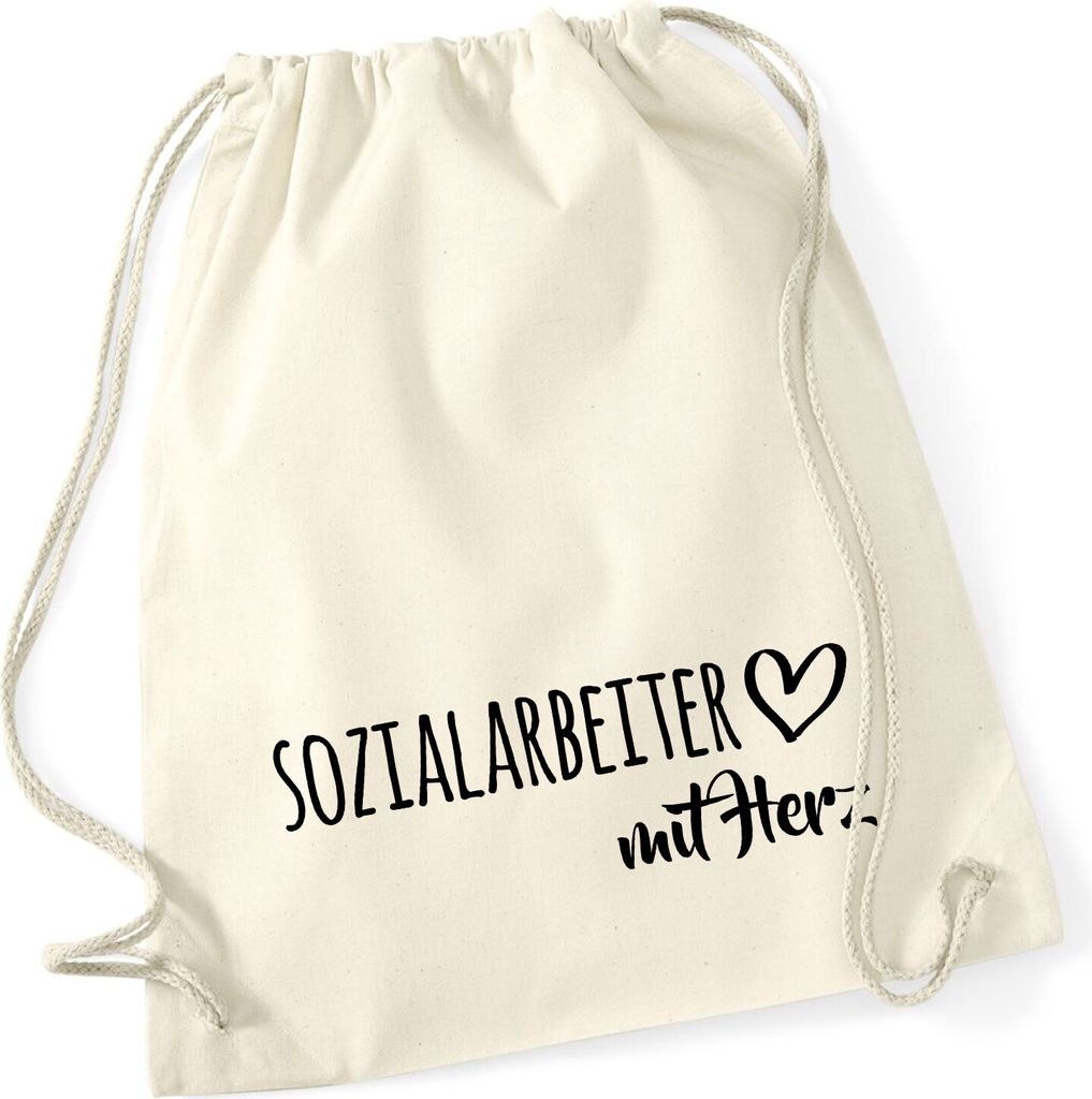 Huuraa Turnbeutel Sozialarbeiter mit Herz 12 Liter Natural Baumwolle Rucksack Geschenkidee