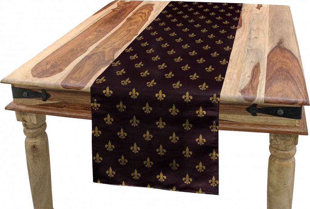 ABAKUHAUS Fleur De Lis Tischläufer, Königliche Muster, Esszimmer Küche Rechteckiger Dekorativer Tischläufer, 40 x 180 cm, Burgund Erde Gelb