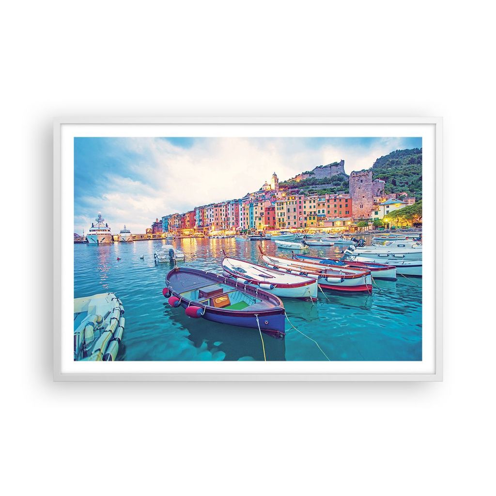 Gerahmtes Poster - Weißer Rahmen - Porto Boote die Farben - 91,5x61 cm - Wand Bild - Wanddeko - Wandbilder - Kunstposter - Wandposter - Bilderrahm...