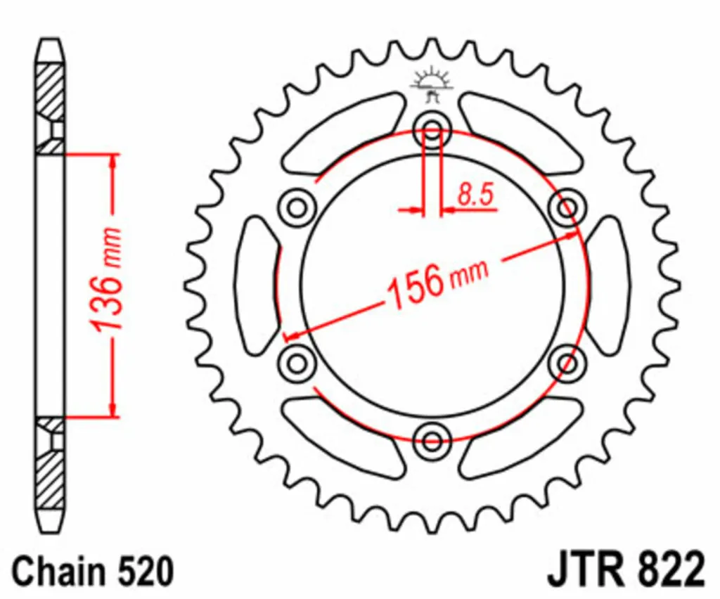 Pignon arrière 822 acier JT Sprockets pas 520 anti-usure pour moto