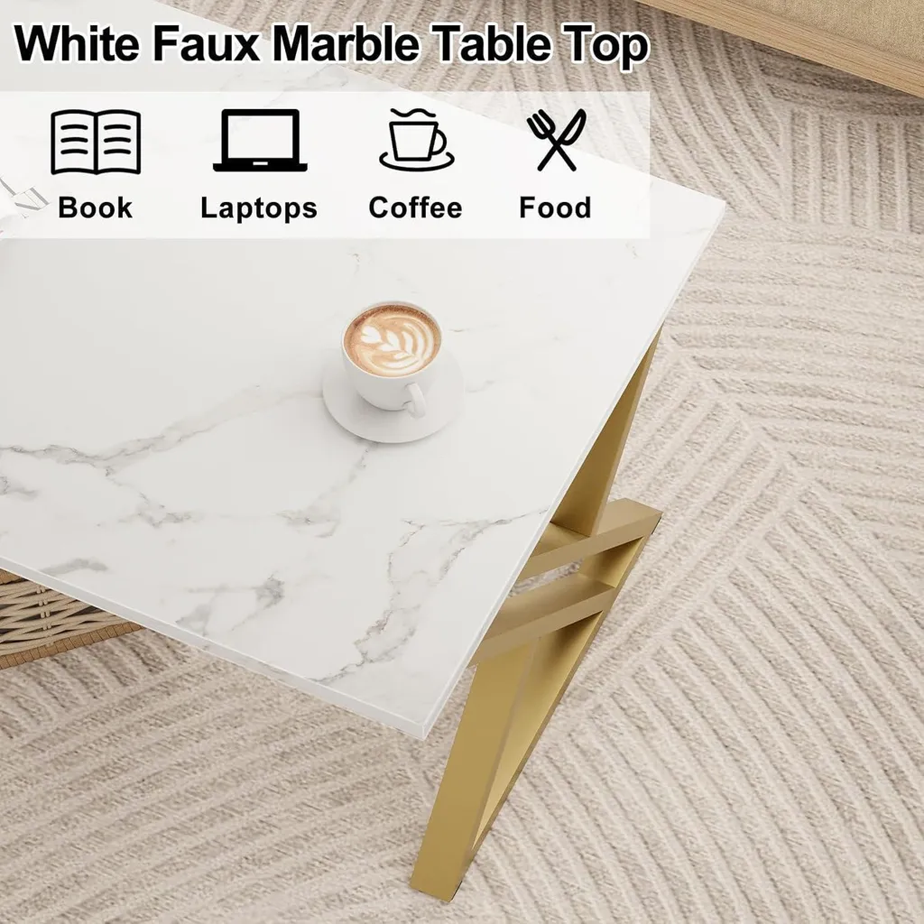 Table basse rectangulaire en métal doré - Design moderne 100x45cm - 6
