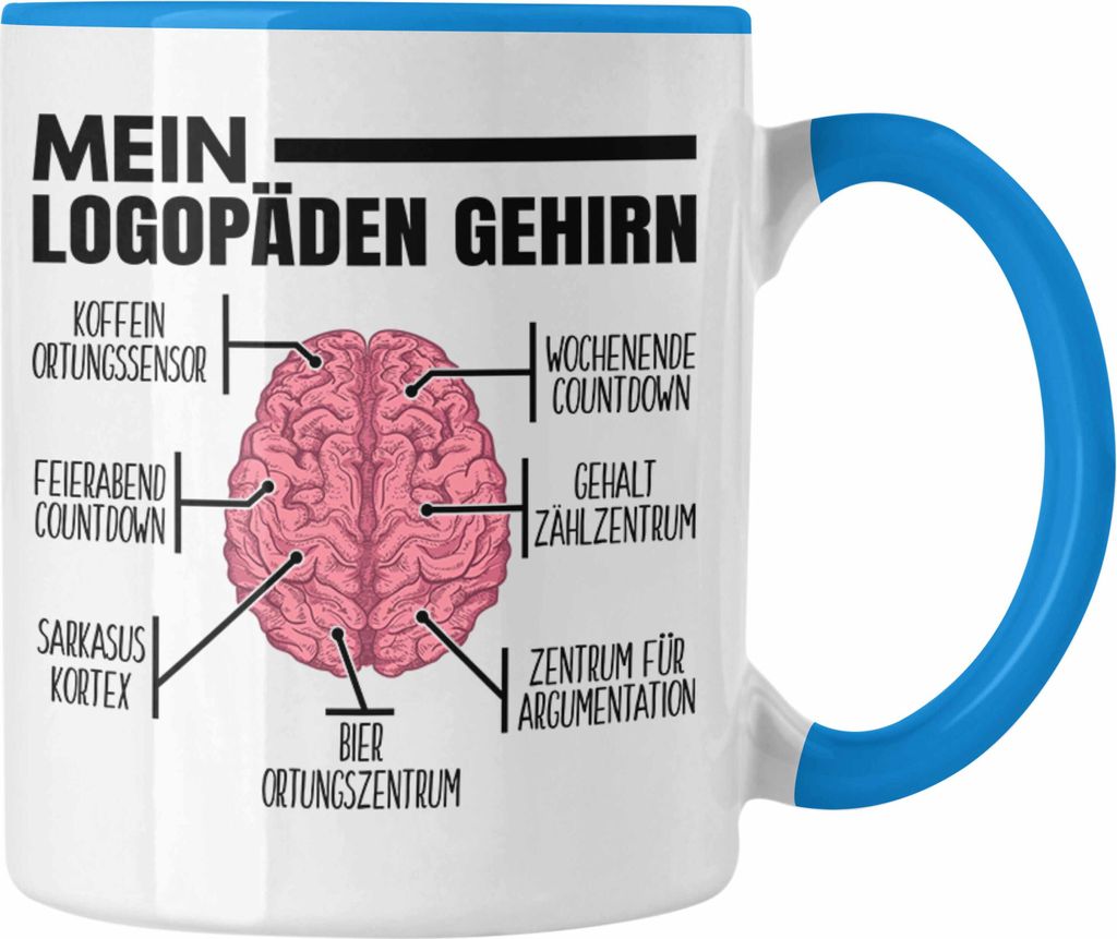 Trendation - Logopädin Tasse Geschenk Logopädie Logopäde Mein Logopädin Gehirn (Blau)