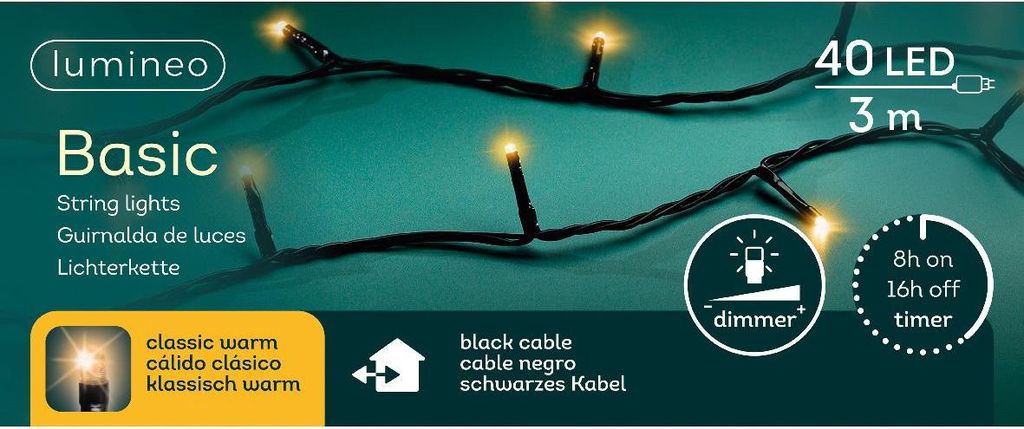 LED Lichterkette klassisch weiß, Kabelfarbe:schwarz, Produktbild 