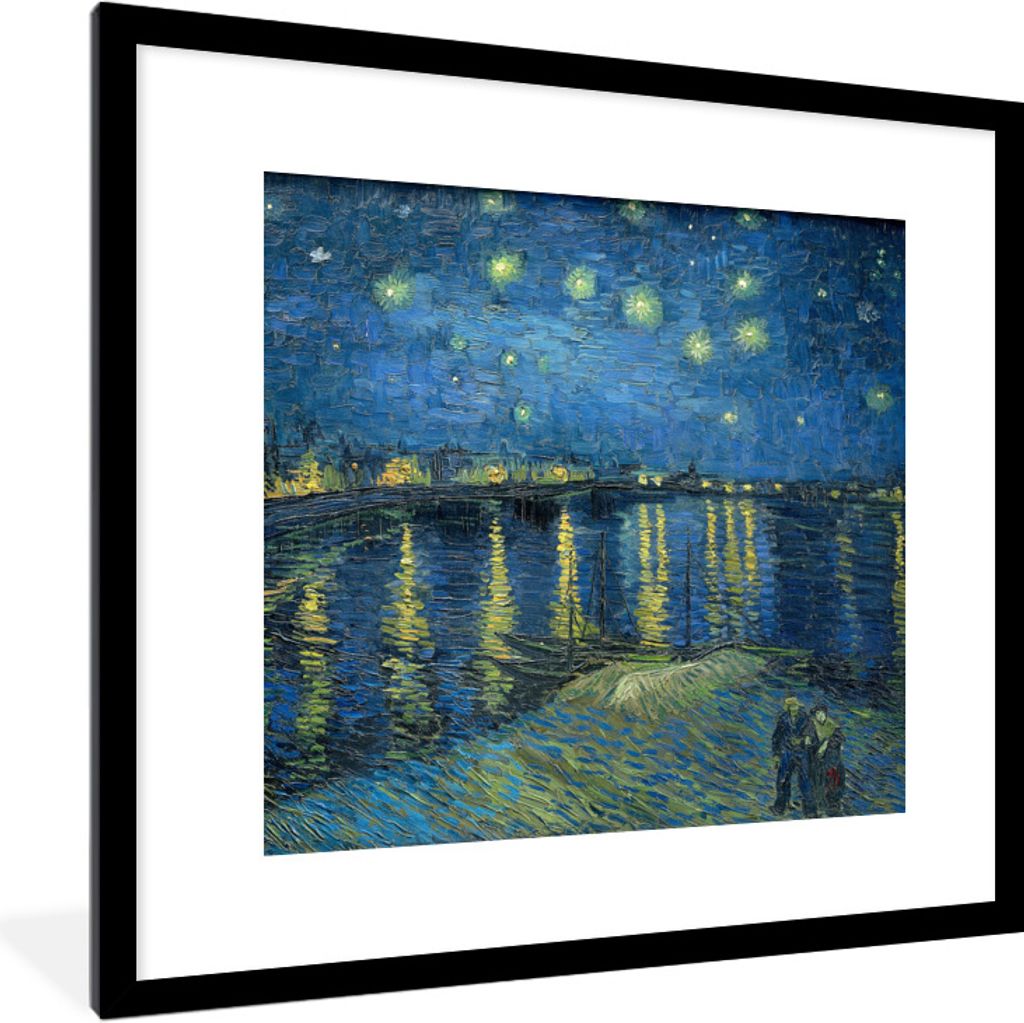 MuchoWow Gerahmtes Poster Die sternenklare Nacht - Gemälde von Vincent van Gogh 40x40 cm - Poster mit Schwarzem Bilderrahmen Wandposter Rahmen F...