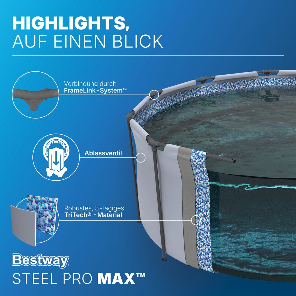 Bestway® Steel Pro MAX™ Frame Pool ohne Pumpe Ø 305 x 76 Produktbild 