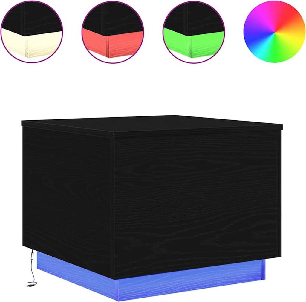 vidaXL Couchtisch mit LED-Leuchten Schwarz Eichen-Optik 50x50x40 cm