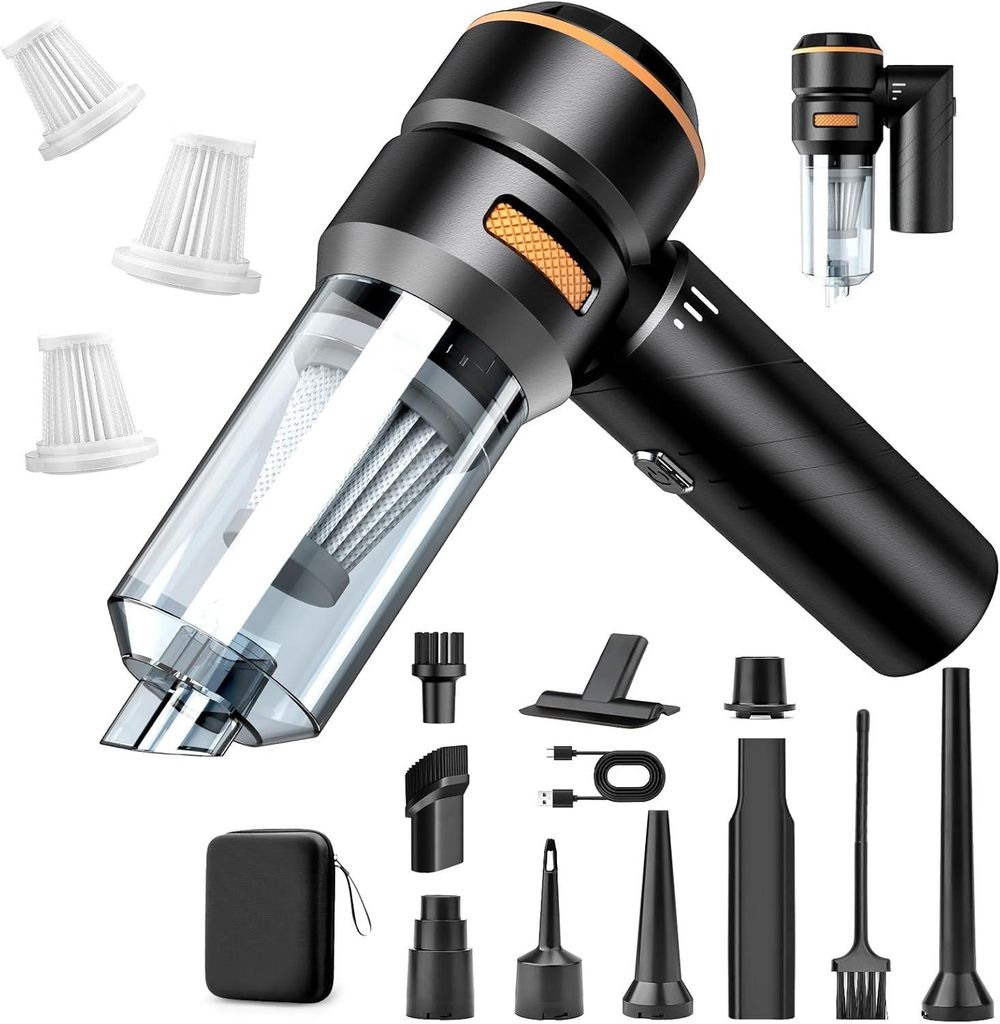 4-in-1 Handstaubsauger Akku 22000Pa Kabellos, Mini Autostaubsauger mit Bürstenlosem Motor, 3-Gang, Typ-C, für Auto Haus Tierhaare Camping Büro P...