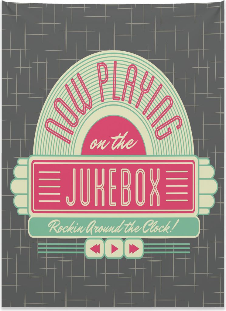 Abakuhaus Minzgrün Wandteppich, Retro 50er Jahre Spieluhr aus Weiches Mikrofaser Stoff Kein Verblassen Klare Farben Waschbar, 110 x 150 cm, Mintgr...