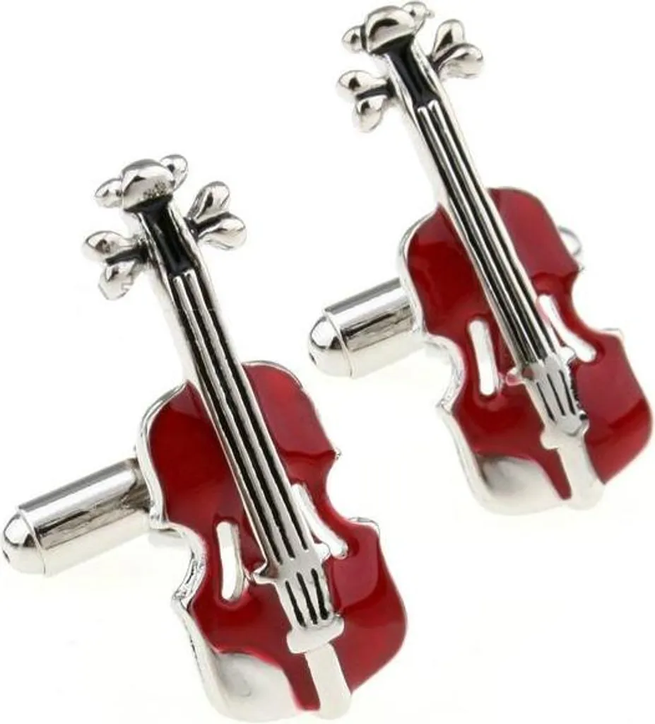 Paire de boutons de manchette instrument de musique violon argenté