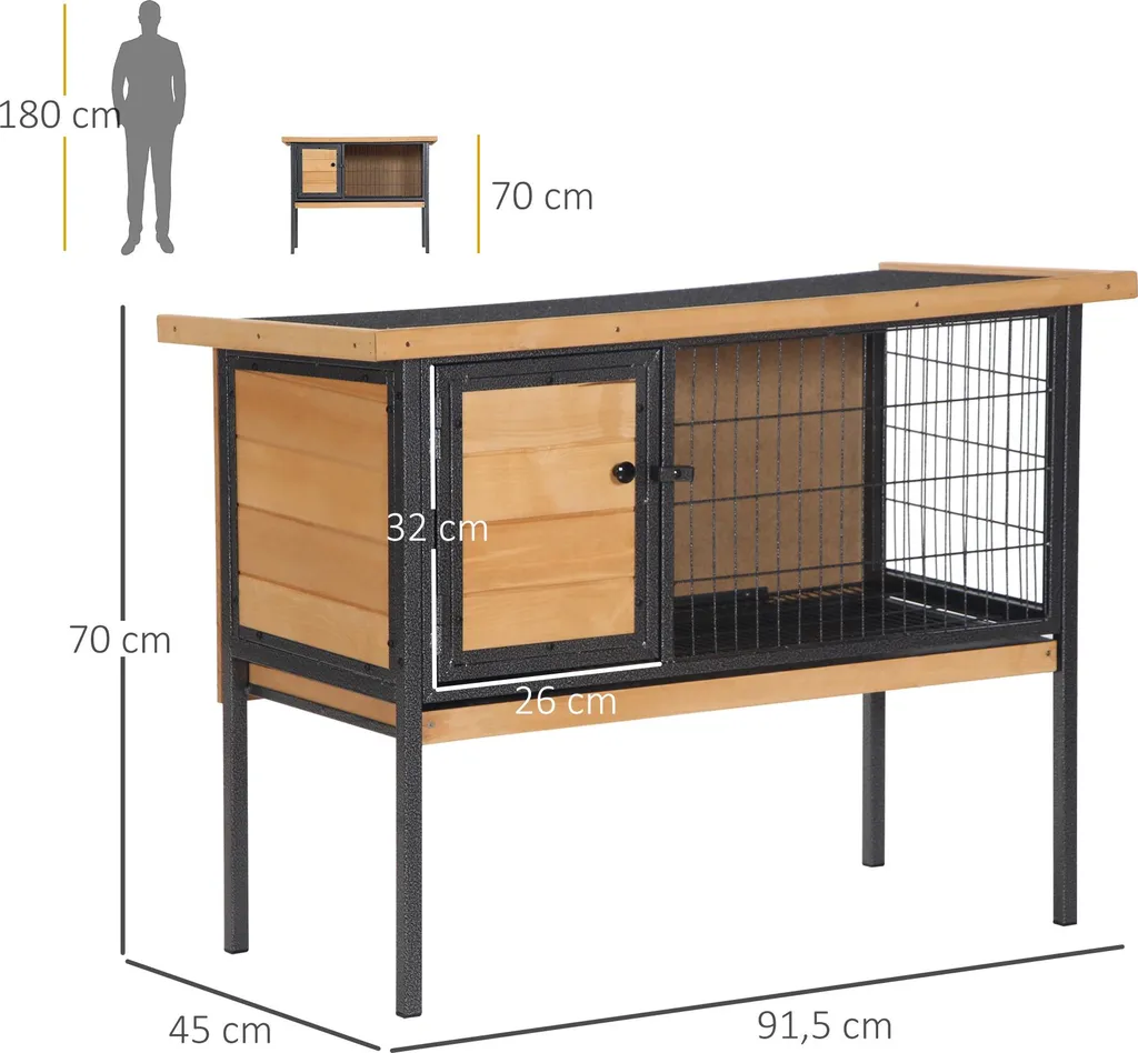 Abri lapins avec toit ouvrant et pieds bois - Confort 91,5L x 45l x 70H