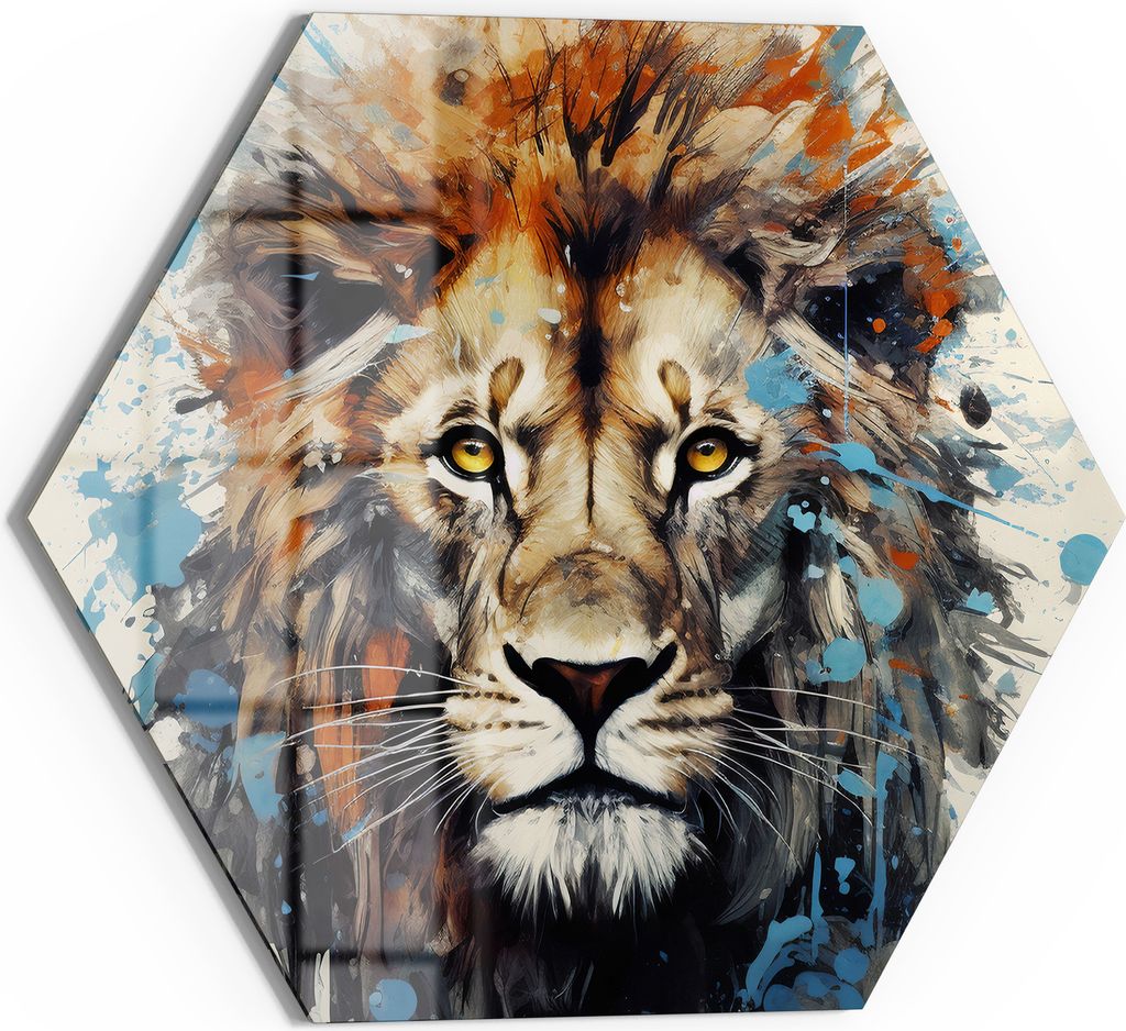 DEQOART Magnettafel Glas 55x48 cm 6-eckig 'Farbsturm des Löwen' beschreibbar Whiteboard Küche