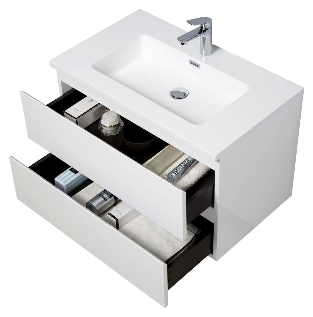 Badezimmermöbel Set Angela 80cm - Hochglanz Weiß - Unterschrank mit Waschbecken