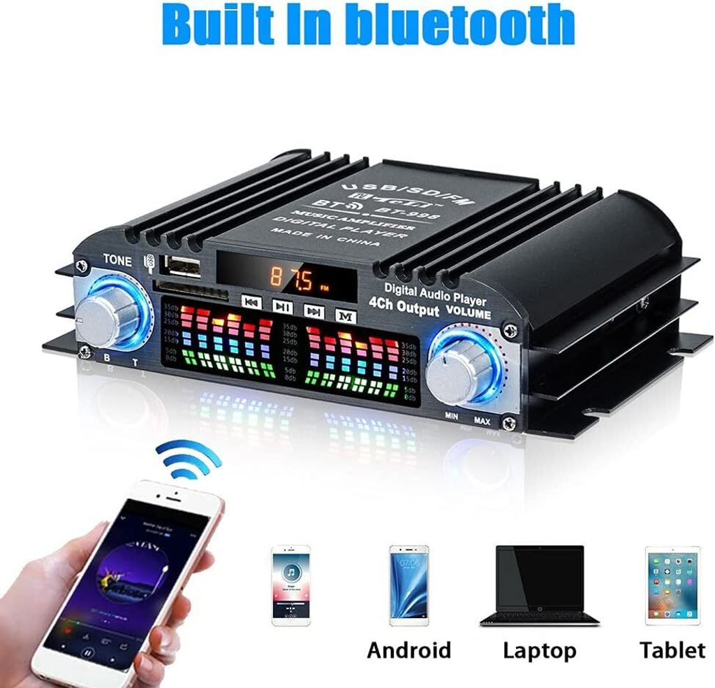 1600W HiFi 4-Kanal Verstärker, Bluetooth 5.0 Stereo Produktbild 6