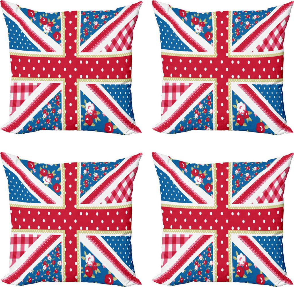 ABAKUHAUS Shabby Flora Kissenbezug Set (4 Stück), Britische Flagge Floral, Moderner Doppelseitiger Digitaldruck, 45 cm x 45 cm, Mehrfarbig