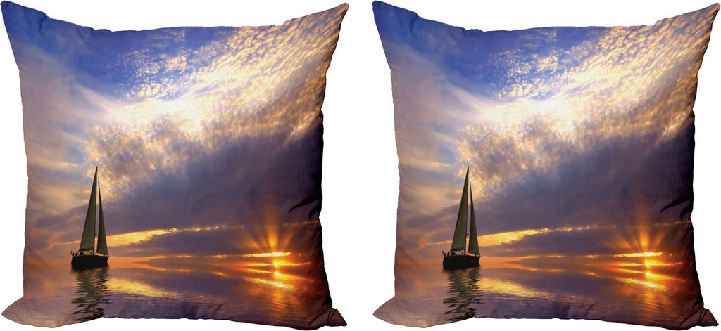 ABAKUHAUS Segelboot Kissenbezug Set (2Stück), Romantisches Hochzeitsreise, doppelseitiges Digitaldruckdekor mit Reißverschluss, 50 cm, Marigold B...