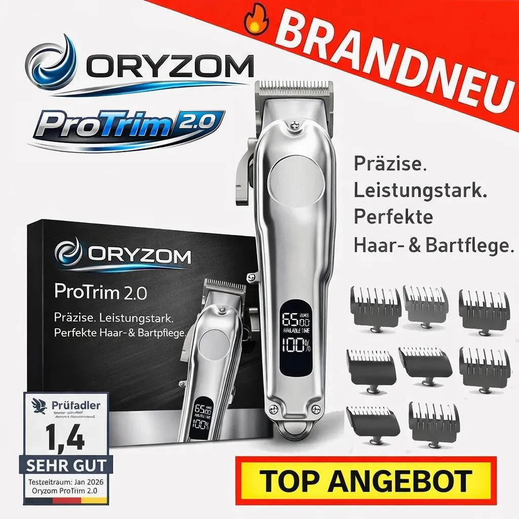 Oryzom™ ProTrim 2.0 Tondeuse Cheveux et Barbe Professionnelle en Acier