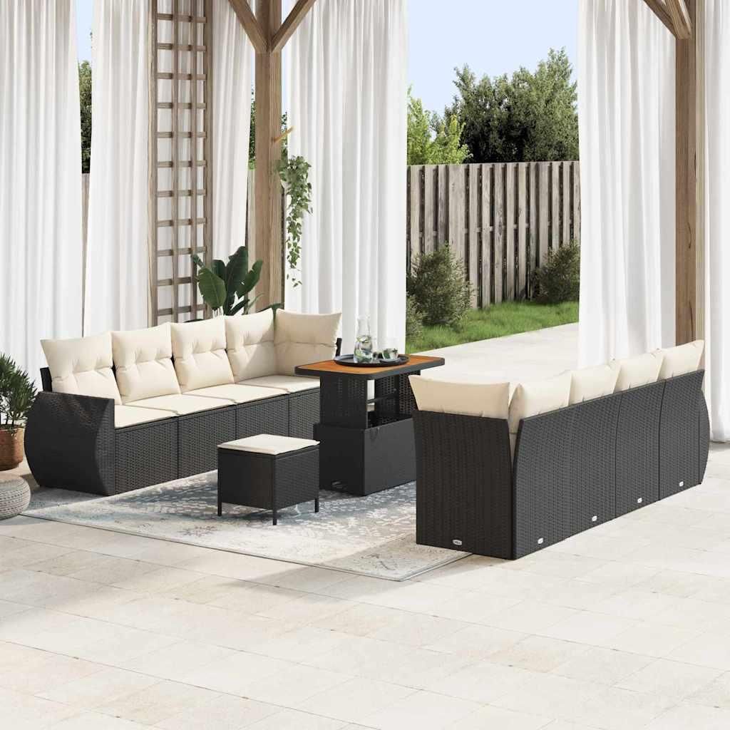 Maison Exclusive - Garten-Sofa-Set mit Speicher 11 pcs Schwarz Poly Rattan